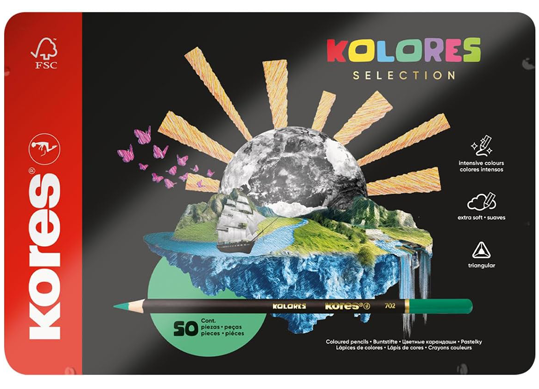 Creioane color Kores 50cul metal Premium (triunghiulare) K93351