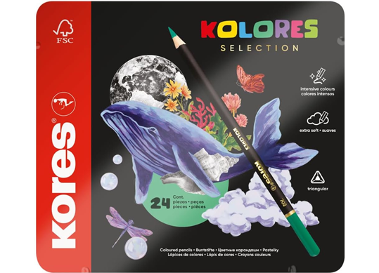 Creioane color Kores 24cul Premium (triunghiulare/metal/3mm) K93325