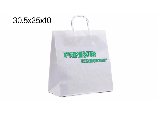 Punga hirtie alba 30.5*25*10 90gr,PAPIRUS cu minere rasucite 3052510P