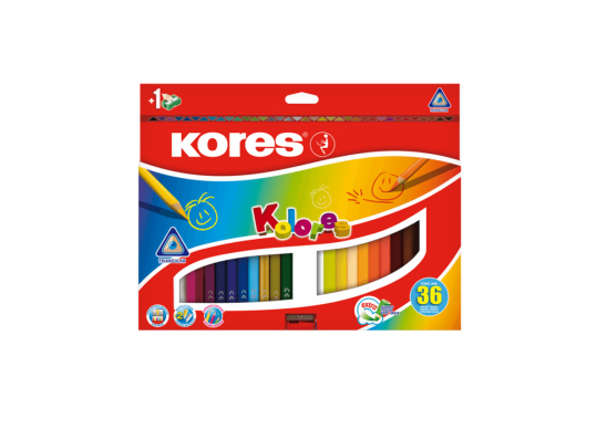 Creioane color Kores 36cul (triunghiulare/+ascutitoare/3mm) K93336