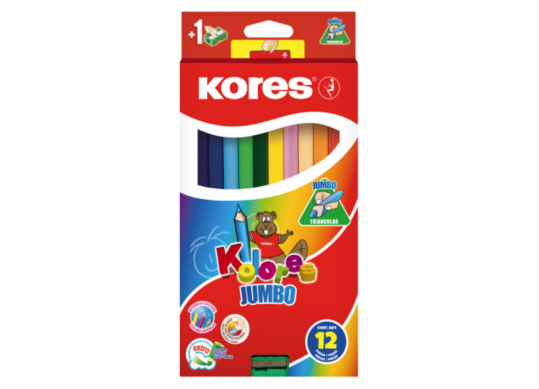 Creioane color Kores 12cul JUMBO (triunghi/+ascutitoare/5mm) K93512