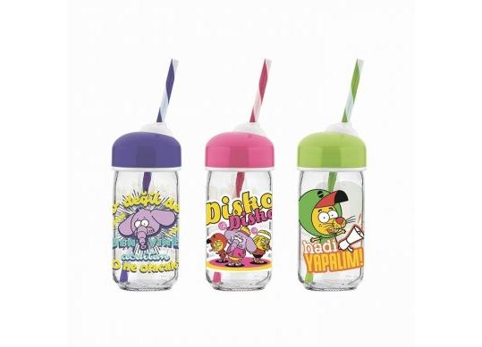 Sticla de apa 370 ml Bubble(Plastic) cu pai 182039/151993