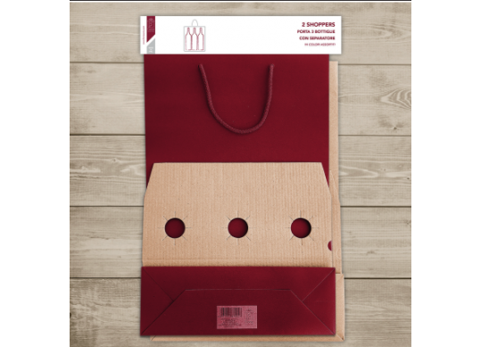 Punga hirtie pentru 3 sticle 18*9*39 180gr., cu separator.Asorti SH73013
