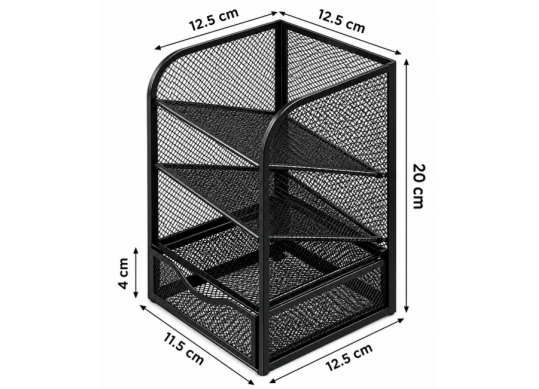 Suport birou din plasa metal (ML130-48) 3 compart inclinate + sertar extensibil(negru) DG-9065