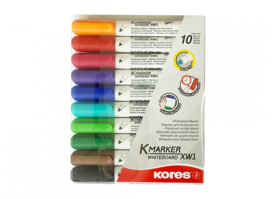 Marker Whiteboard Kores Set (3mm/virf rotund/10cul) K20800
