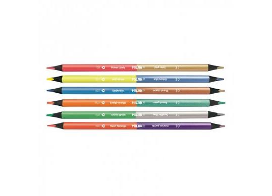 Creioane color Milan 6cul/duble fluo+metalice triunghiulare 07123306