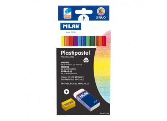 Creioane cerate Milan 12cul (radiera+ascutitoare) Plastipastel 027212K