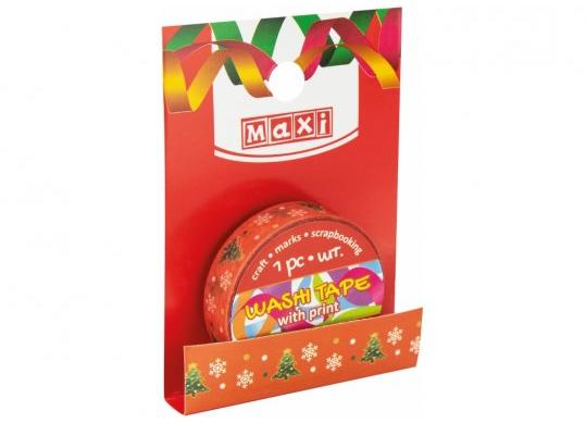 Banda decorativa cu imprimeu 10mm x 3m Brad si fulgi MX62054