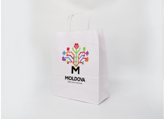 Punga hirtie alba 29.5*25*10 90gr,Moldova cu minere rasucite 29.5*25*10M