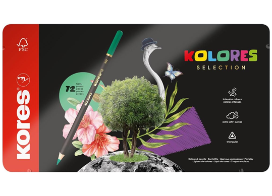 Creioane color Kores 72cul metal (triunghiulare) Premium (8 metalic+4 neon) K93372