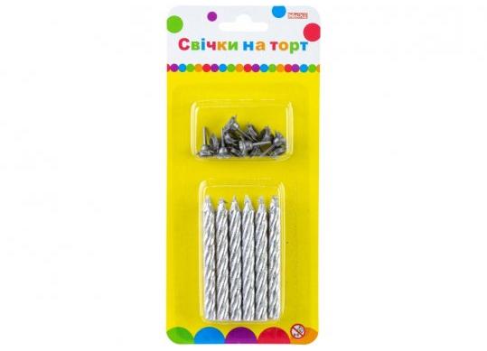 Lumanare p/u torta MAXI (12buc) argintii MX620178S