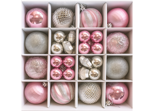 Jucarii pentru Brad set 16buc/6cm ML28-18(roz/argintiu) 231972