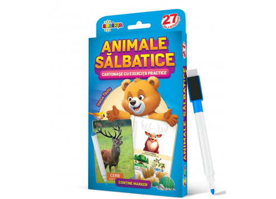 27 de cartonase.Scrie si sterge.Animale salbatice:cartonase cu exercitii practice PD2785