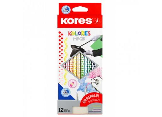 Creioane color Kores 12cul (triunghiulare) ERASABLE K93315