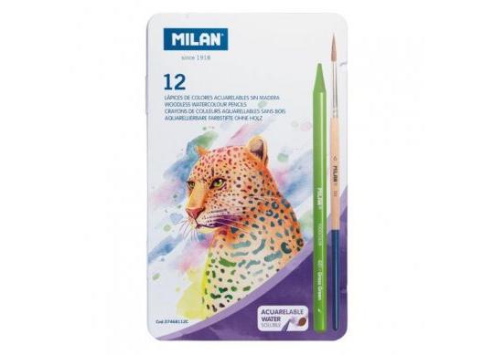 Creioane color Milan 12cul fara lemn+pensula cut.met. 07468112C