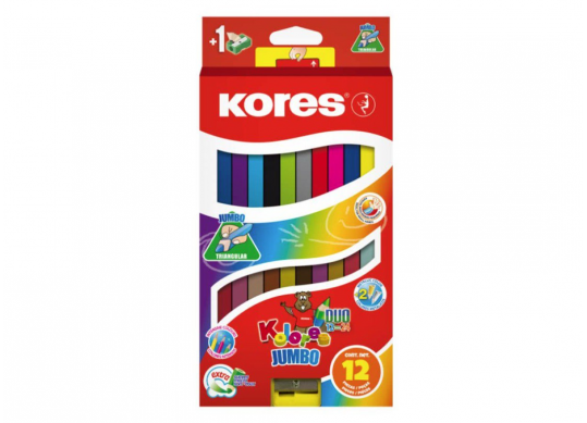 Creioane color Kores 12cul JUMBO DUO (triunghiulare/+ascutitoare) K93252