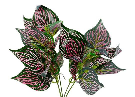 Planta artificiala decorativa 35cm frunze verzi cu linii roz FY-593