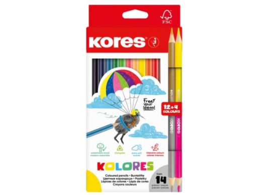 Creioane color Kores 12cul+2cul DUO (triunghiulare) K93610