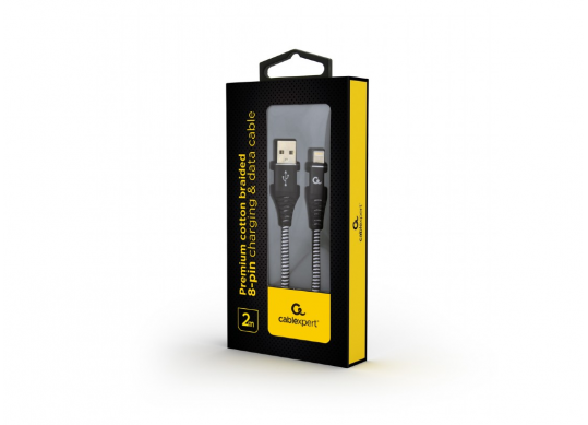 Cablu USB 2.0m 8-pin (Lightning) Premium cotton braided Cablexpert CC-USB2B USB2B-AMLM-2M